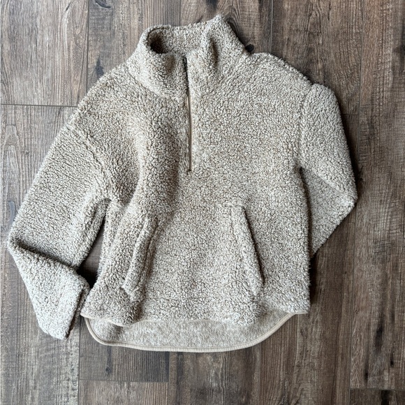 Old Navy Quarter Zip Sherpa Front Pockets Beige Women's Size Small - Picture 10 of 10